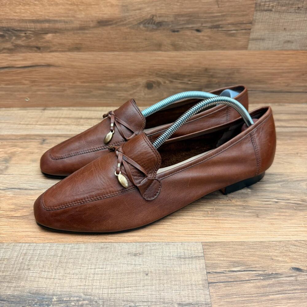 Enzo Angiolini Womens Size 9 M Brown Leather Loafers Tassel Bow Slip On Flats